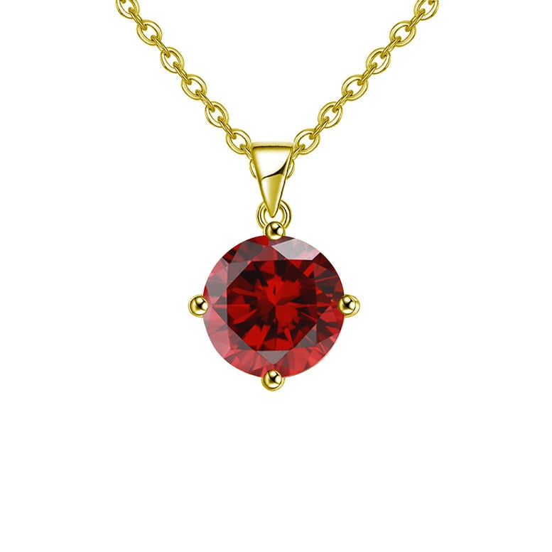 18k Yellow Gold 2 Carat Created Garnet Round Stud Necklace Plated 18 Inch Image 1