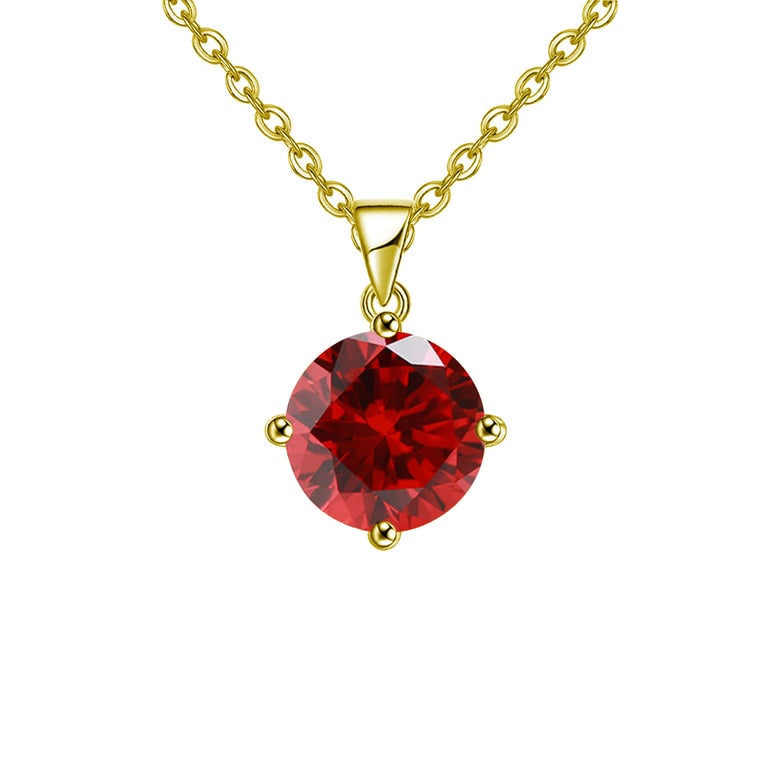 18k Yellow Gold 2 Carat Created Ruby Round Stud Necklace Plated 18 Inch Image 1