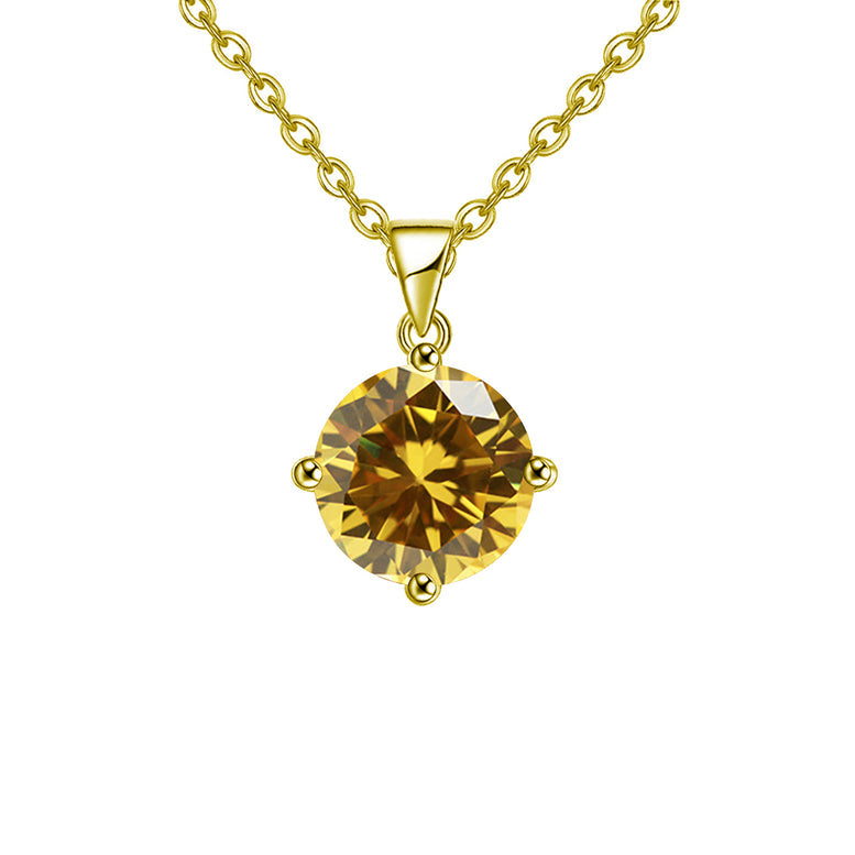 18k Yellow Gold 2 Carat Created Yellow Sapphire Round Stud Necklace Plated 18 Inch Image 1
