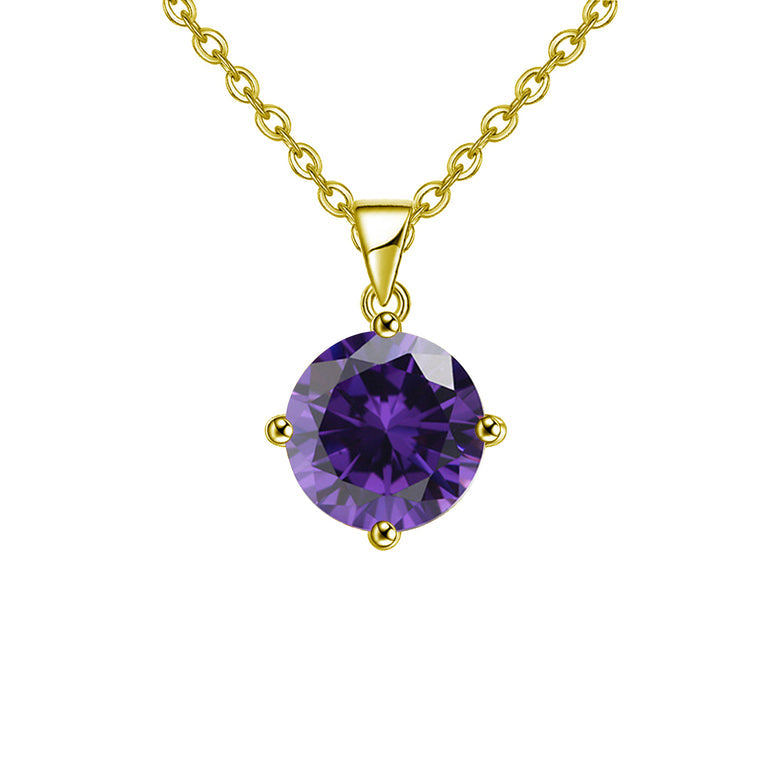 18k Yellow Gold 2 Carat Created Amethyst Round Stud Necklace Plated 18 Inch Image 1