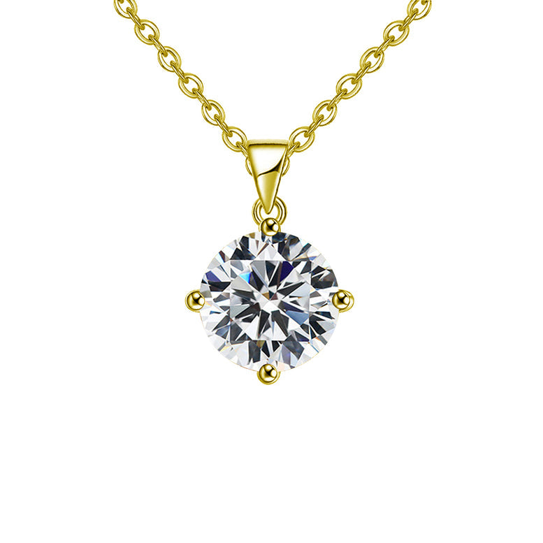 18k Yellow Gold 2 Carat Created White Sapphire Round Stud Necklace Plated 18 Inch Image 1