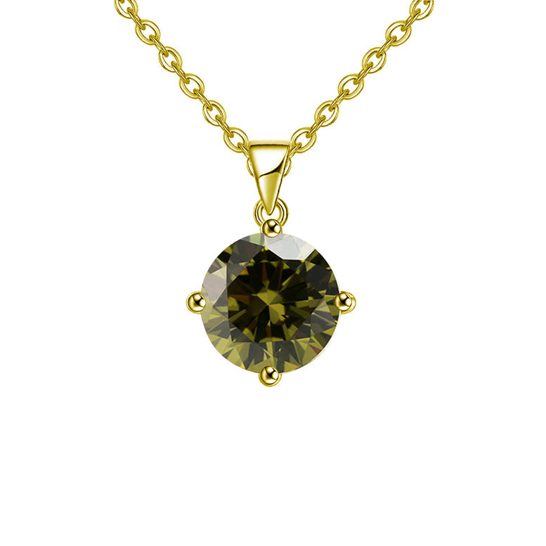 18k Yellow Gold 2 Carat Created Peridot Round Stud Necklace Plated 18 Inch Image 1