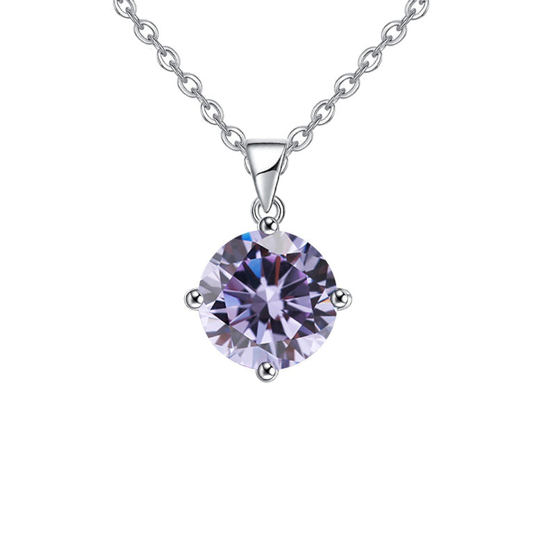 18K White Gold 2 Carat Created Alexandrite Round Stud Necklace Plated 18 Inch Image 1