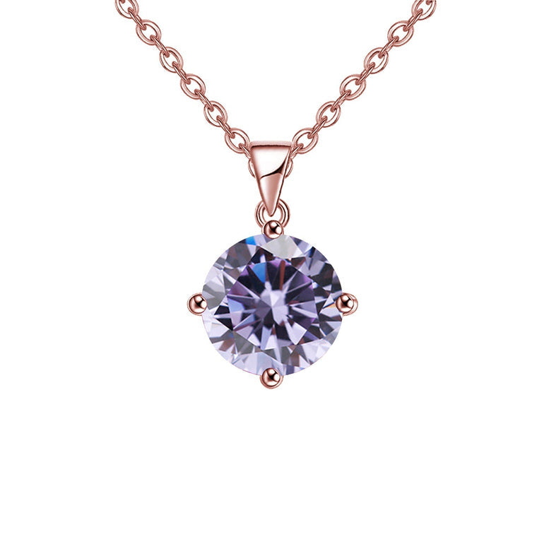 18K Rose Gold 2 Carat Created Alexandrite Round Stud Necklace Plated 18 Inch Image 1