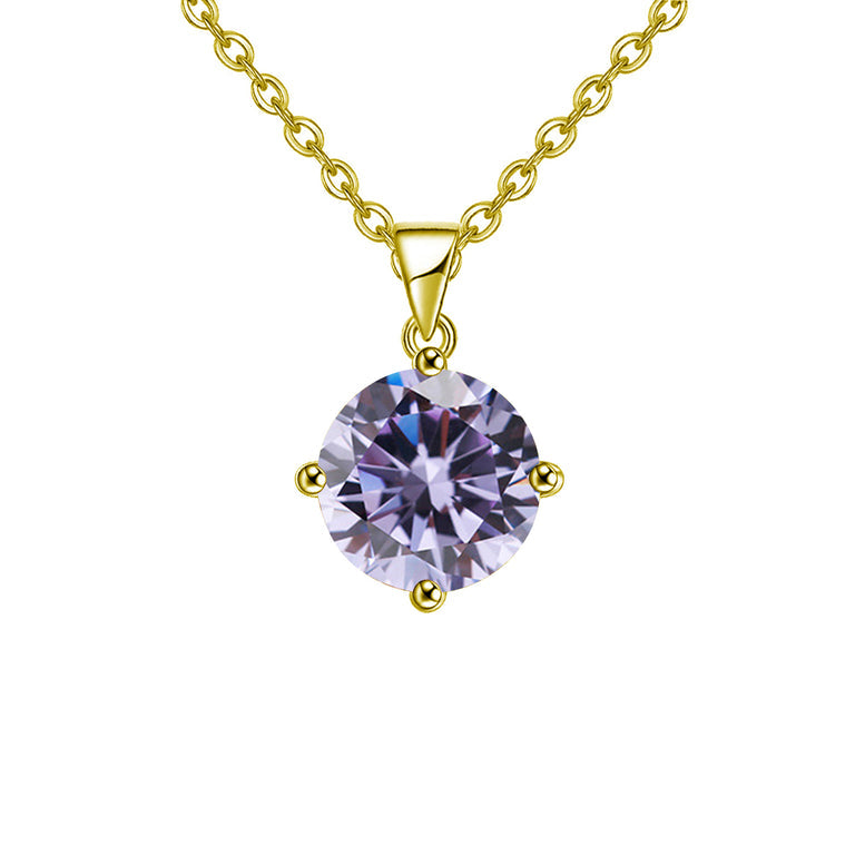 18k Yellow Gold 2 Carat Created Alexandrite Round Stud Necklace Plated 18 Inch Image 1