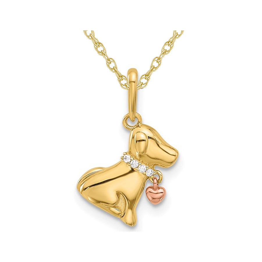 14K Yellow Gold Dog Charm Pendant Necklace with Chain and Cubic Zirconia (CZ)s Image 1