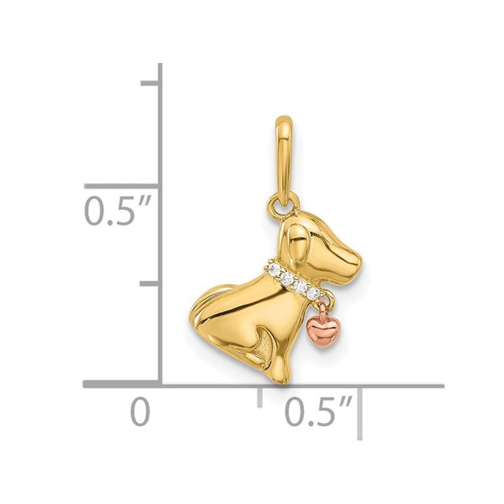 14K Yellow Gold Dog Charm Pendant Necklace with Chain and Cubic Zirconia (CZ)s Image 2