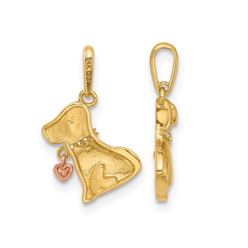 14K Yellow Gold Dog Charm Pendant Necklace with Chain and Cubic Zirconia (CZ)s Image 3