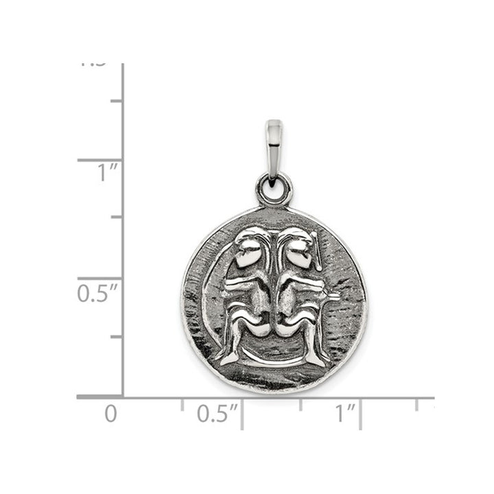 Sterling Silver Antiqued GEMINI Charm Zodiac Astrology Pendant Necklace with Chain Image 3