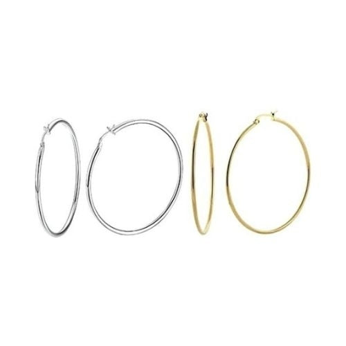 Paris Jewelry 18k White and Yellow Gold Plated Created Hoop Earrings (50mm Dia) Image 1