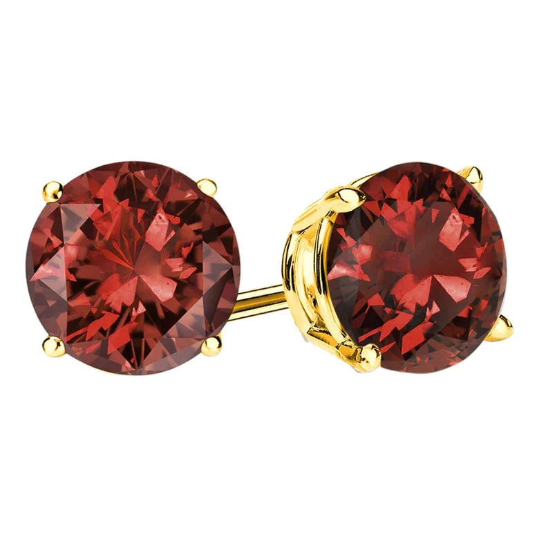 14k Yellow Solid Gold Created Garnet Sapphire Round Stud Earrings 3mm Image 1