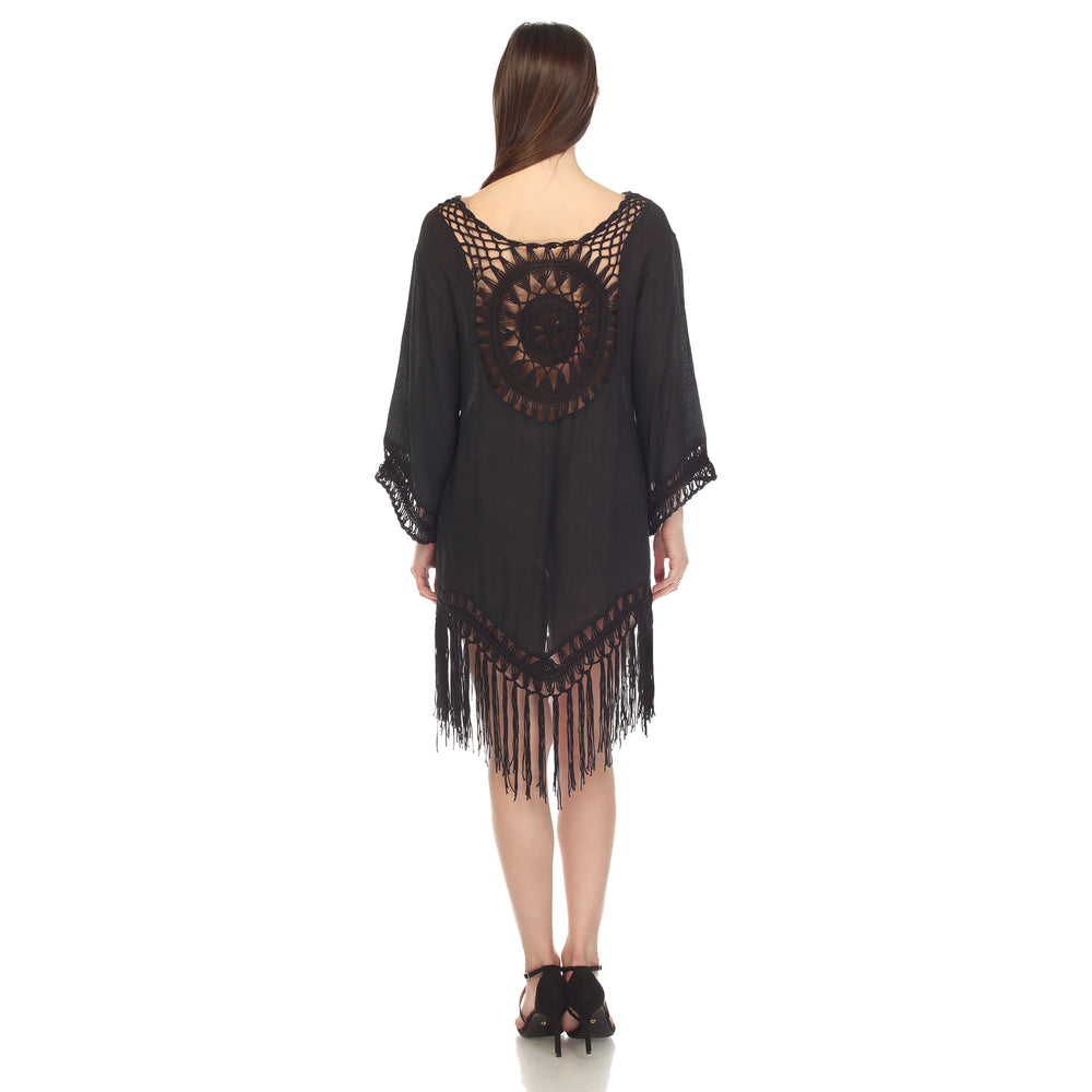 White Mark Sheer Crochet Fringe Cover-Up Womens Boho Summer One Size 4-20 Image 2