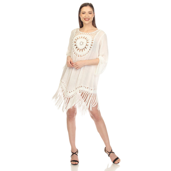 White Mark Sheer Crochet Fringe Cover-Up Womens Boho Summer One Size 4-20 Image 4