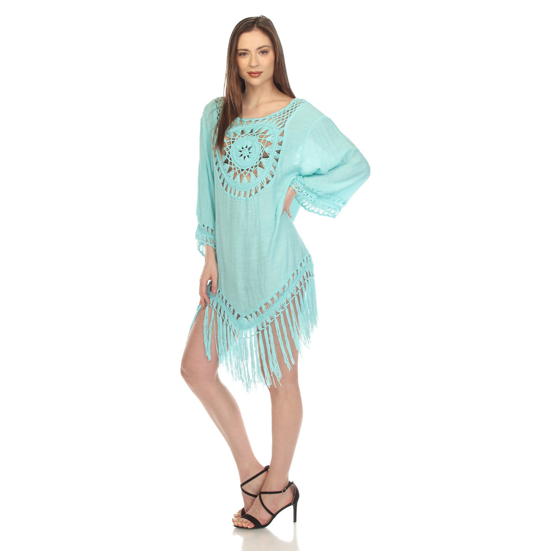 White Mark Sheer Crochet Fringe Cover-Up Womens Boho Summer One Size 4-20 Image 1