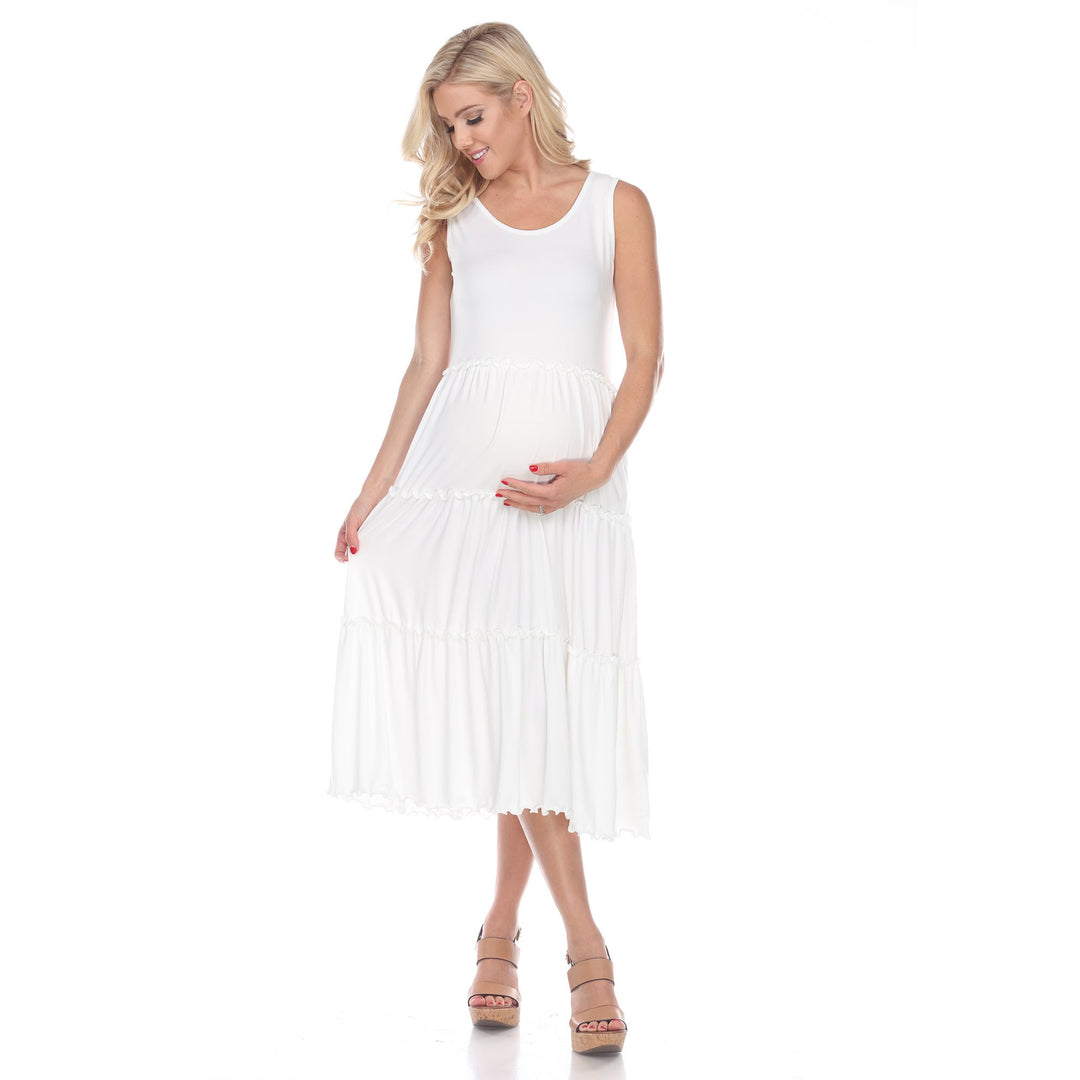 White Mark Maternity Midi Dress Tiered Scoop Neck Sleeveless Side Pockets Sizes S-3X Image 1