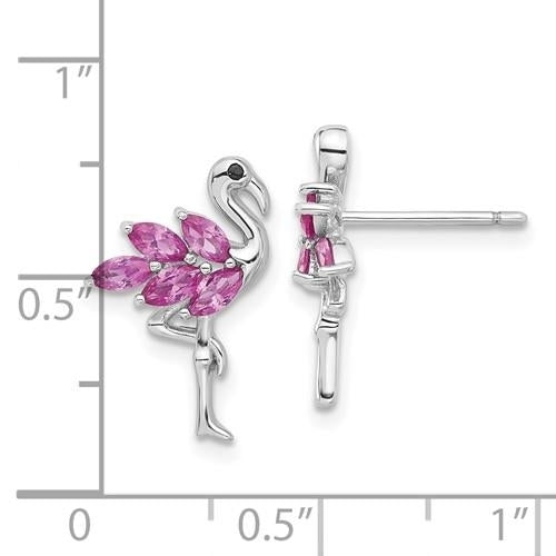 Sterling Silver Rhodium-plated Pink Crystal Flamingo Post Earrings Image 3