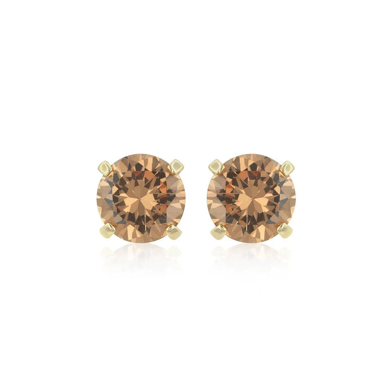 14k Yellow Solid Gold Created Champagne Round Stud Earrings 3mm Image 1