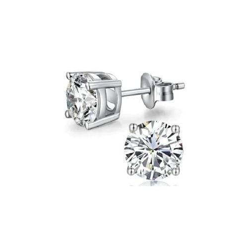 14k White Solid Gold Created White Sapphire Round Stud Earrings 3mm Image 1