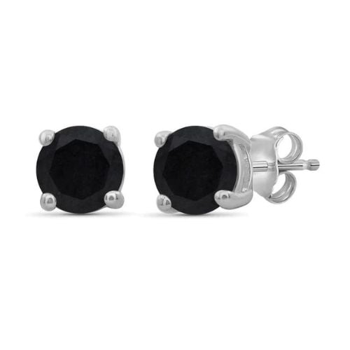 14k White Solid Gold Created Black Sapphire Round Stud Earrings 3mm Image 1