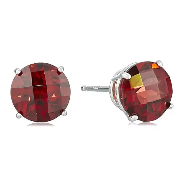 14k White Solid Gold Created Garnet Sapphire Round Stud Earrings 3mm Image 1