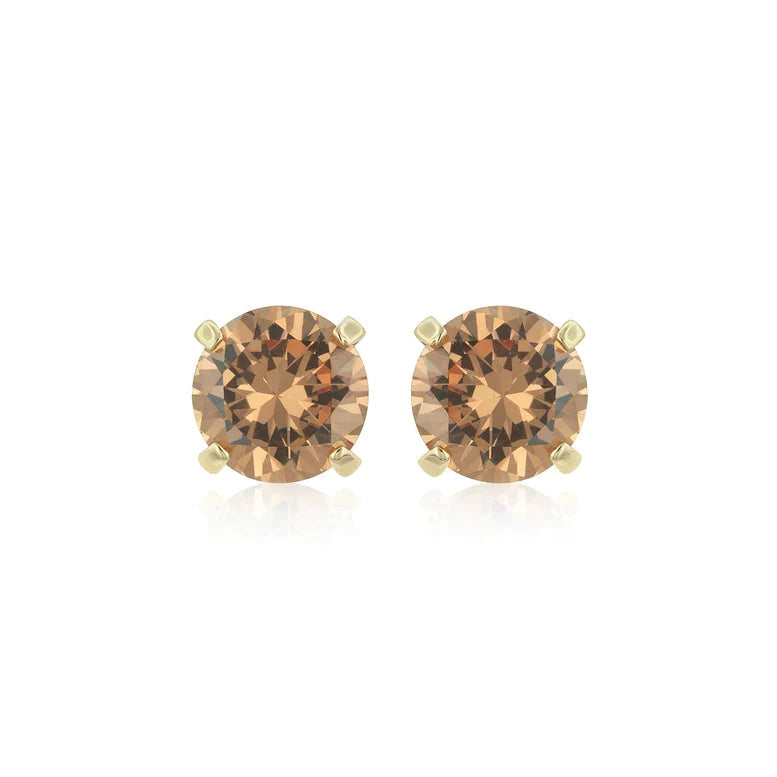 14k Yellow Solid Gold Created Champagne Round Stud Earrings 4mm Image 1
