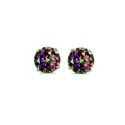 14k White Solid Gold Created Alexandrite Round Stud Earrings 4mm Image 1