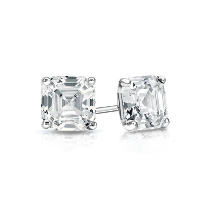 Paris Jewelry 18k White Gold Plated 6mm 2Ct Asscher Cut White Sapphire Stud Earrings Image 1