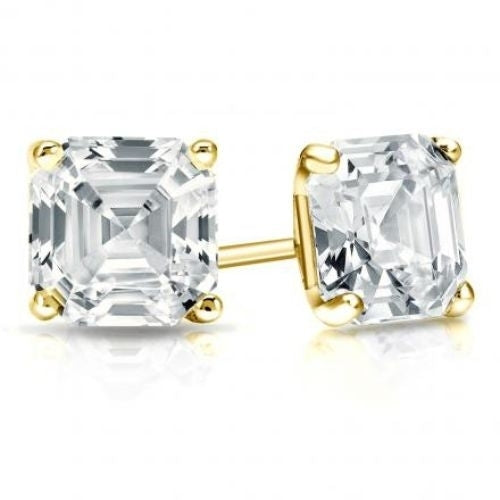 Paris Jewelry 14k Yellow Gold Plated 4mm 2Ct Asscher Cut White Sapphire Stud Earrings Image 1