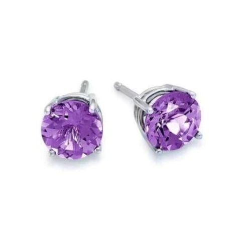 18k White Gold Plated 1/4 Carat Round Created Amethyst Stud Earrings 4mm Image 1