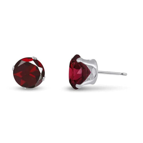 18k White Gold Plated 1/4 Carat Round Created Garnet Stud Earrings 4mm Image 1