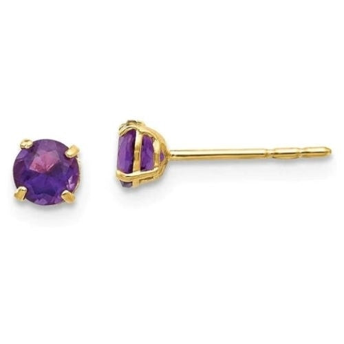 18k Yellow Gold Plated 1/4 Carat Round Created Amethyst Stud Earrings 4mm Image 1