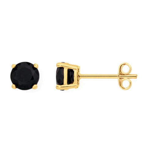 18k Yellow Gold Plated 1/4 Carat Round Created Black Sapphire Stud Earrings 4mm Image 1