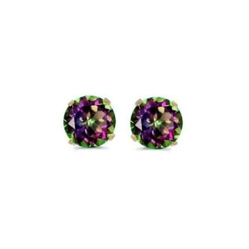 18k Yellow Gold Plated 1/4 Carat Round Created Mystic Topaz Stud Earrings 4mm Image 1