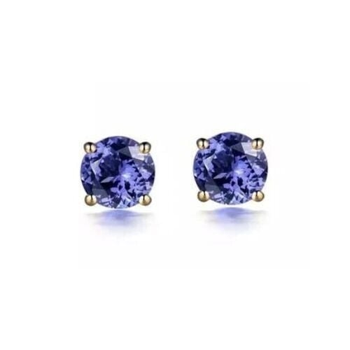 18k Yellow Gold Plated 1/4 Carat Round Created Tanzanite Stud Earrings 4mm Image 1