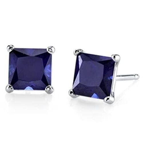18k White Gold Plated 1/4 Carat Princess Cut Created Blue CZ Stud Earrings 4mm Image 1