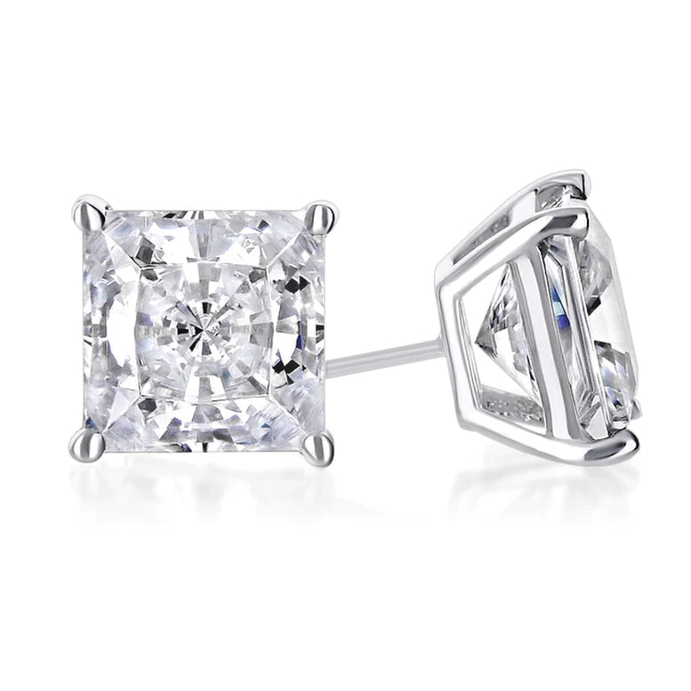 18k White Gold Plated 1/4 Carat Princess Cut Created White Sapphire Stud Earrings 4mm Image 1