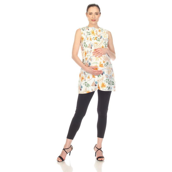 White Mark Maternity Floral Tunic Top Sleeveless with Pockets Size S-3X Image 1