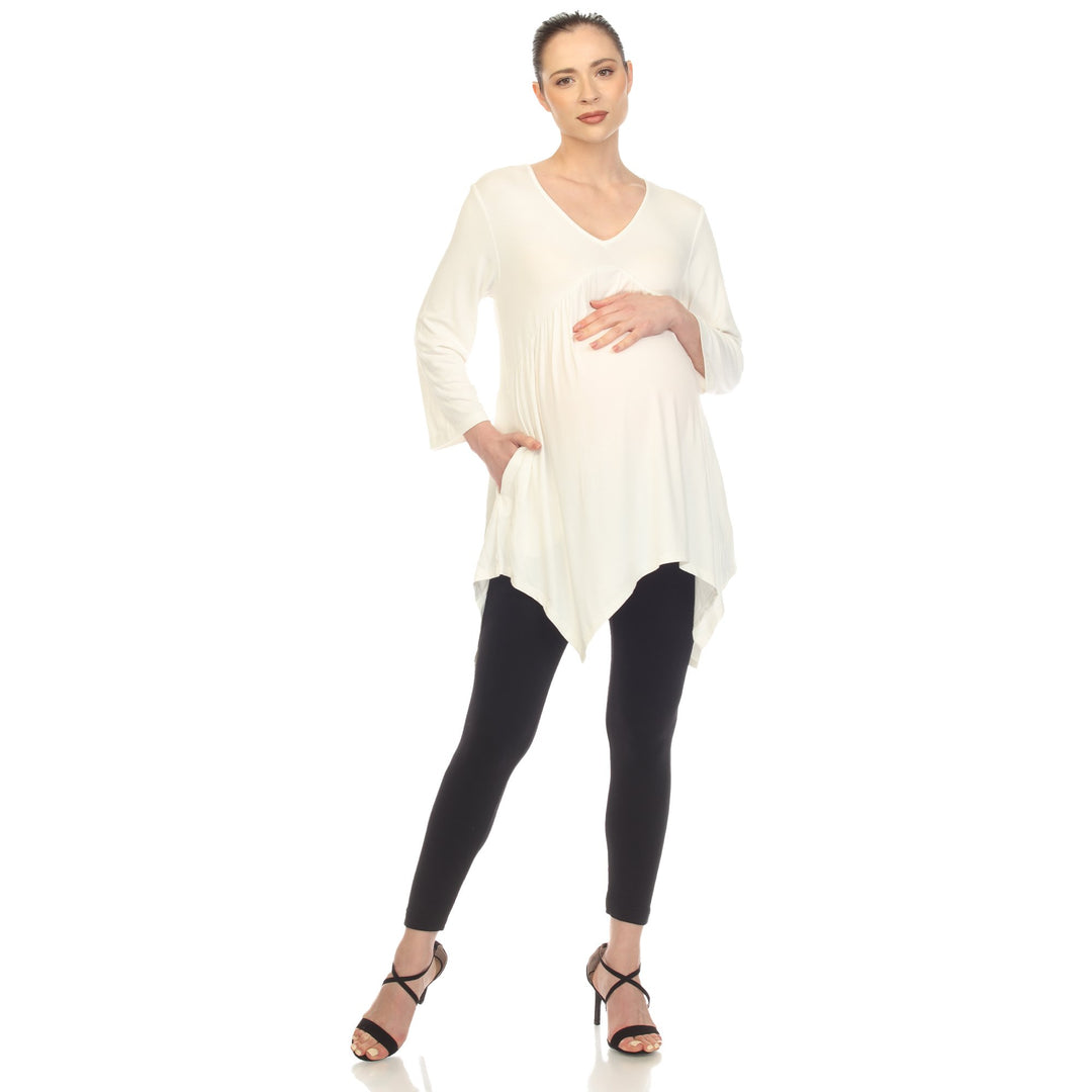 White Mark Maternity Tunic Top Womens V-Neck Empire Waist 3/4 Sleeve All Sizes Image 3