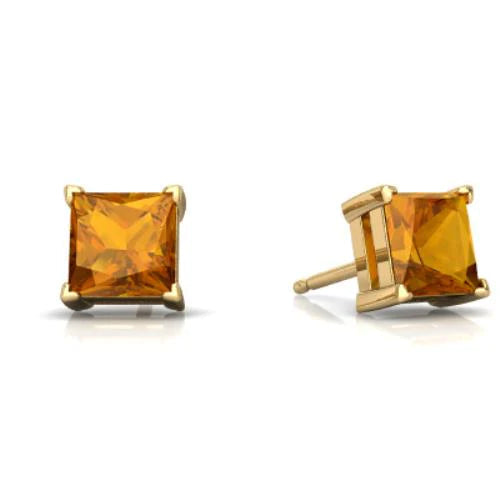 18k Yellow Gold Plated 1/4 Carat Princess Cut Created Citrine Stud Earrings 4mm Image 1