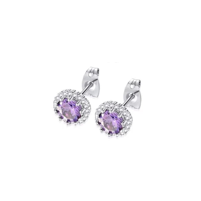 18k White Gold Plated 1/4 Carat Created Halo Round Amethyst Stud Earrings 4mm Image 1