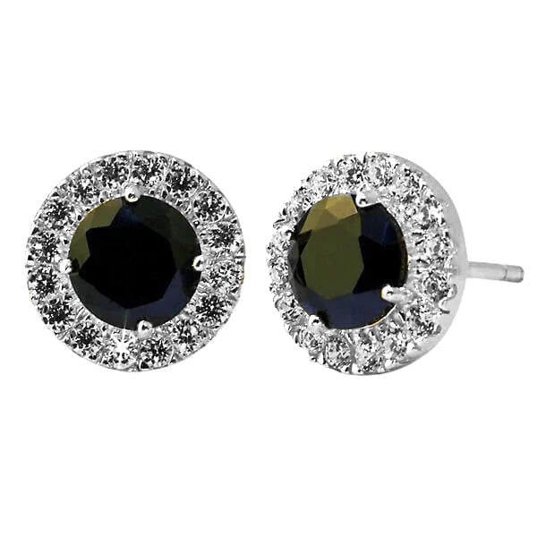 18k White Gold Plated 1/4 Carat Created Halo Round Black Sapphire Stud Earrings 4mm Image 1