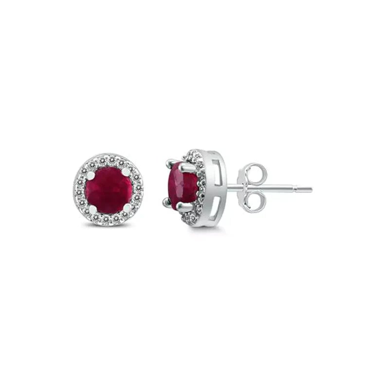 18k White Gold Plated 1/4 Carat Created Halo Round Ruby Stud Earrings 4mm Image 1