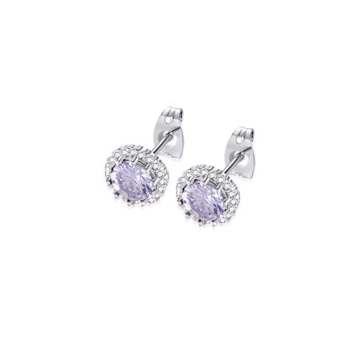18k White Gold Plated 1/4 Carat Created Halo Round Tanzanite Stud Earrings 4mm Image 1