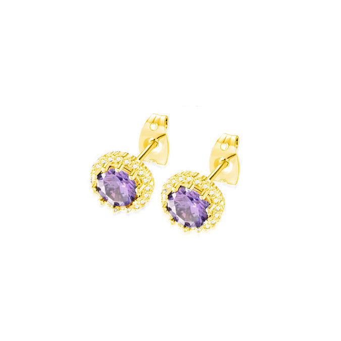18k Yellow Gold Plated 1/4 Carat Created Halo Round Amethyst Stud Earrings 4mm Image 1