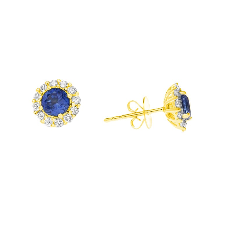 18k Yellow Gold Plated 1/4 Carat Created Halo Round Blue Sapphire Stud Earrings 4mm Image 1