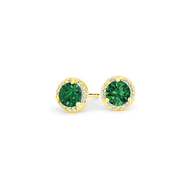 18k Yellow Gold Plated 1/4 Carat Created Halo Round Emerald Stud Earrings 4mm Image 1