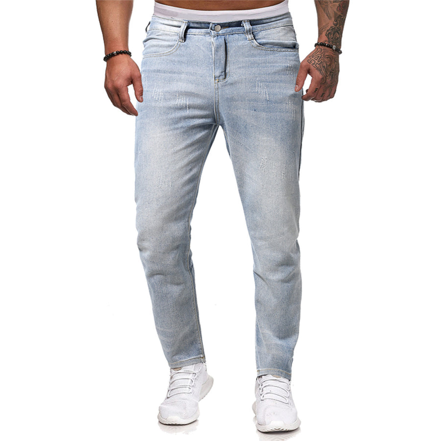 Men Jeans Slim Fit Denim Pants Fashion Blue Mid Waist Zipper Men Trousers Spring Summer Streetwear Image 1