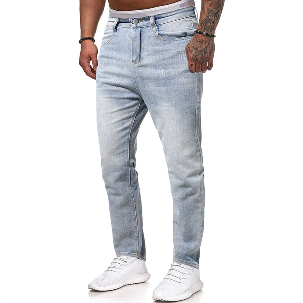 Men Jeans Slim Fit Denim Pants Fashion Blue Mid Waist Zipper Men Trousers Spring Summer Streetwear Image 2