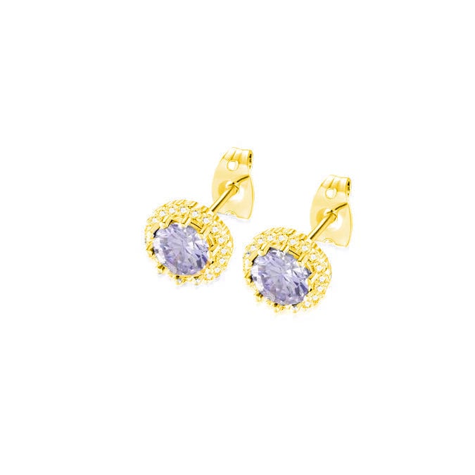 18k Yellow Gold Plated 1/4 Carat Created Halo Round Tanzanite Stud Earrings 4mm Image 1