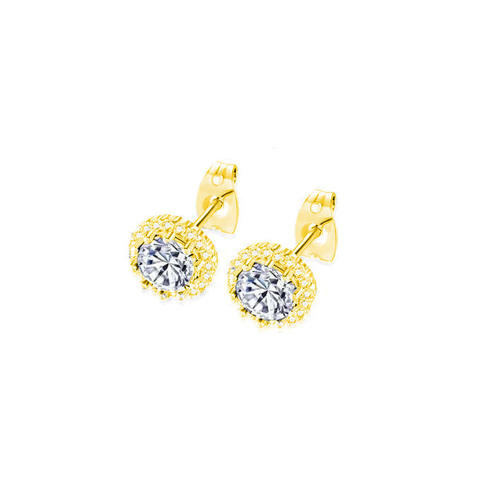 18k Yellow Gold Plated 1/4 Carat Created Halo Round White Sapphire Stud Earrings 4mm Image 1